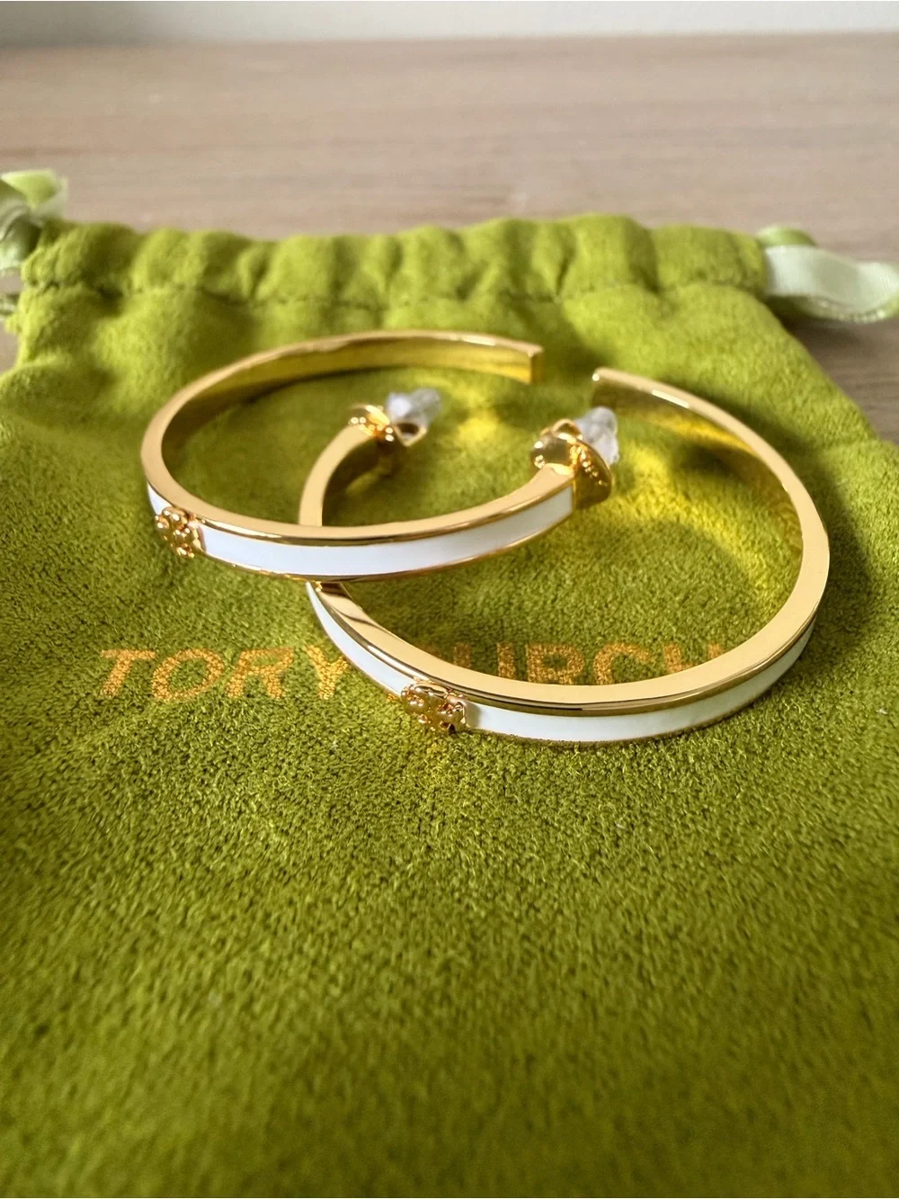 Tory Burch Gold Hoops with White Enamel Trim